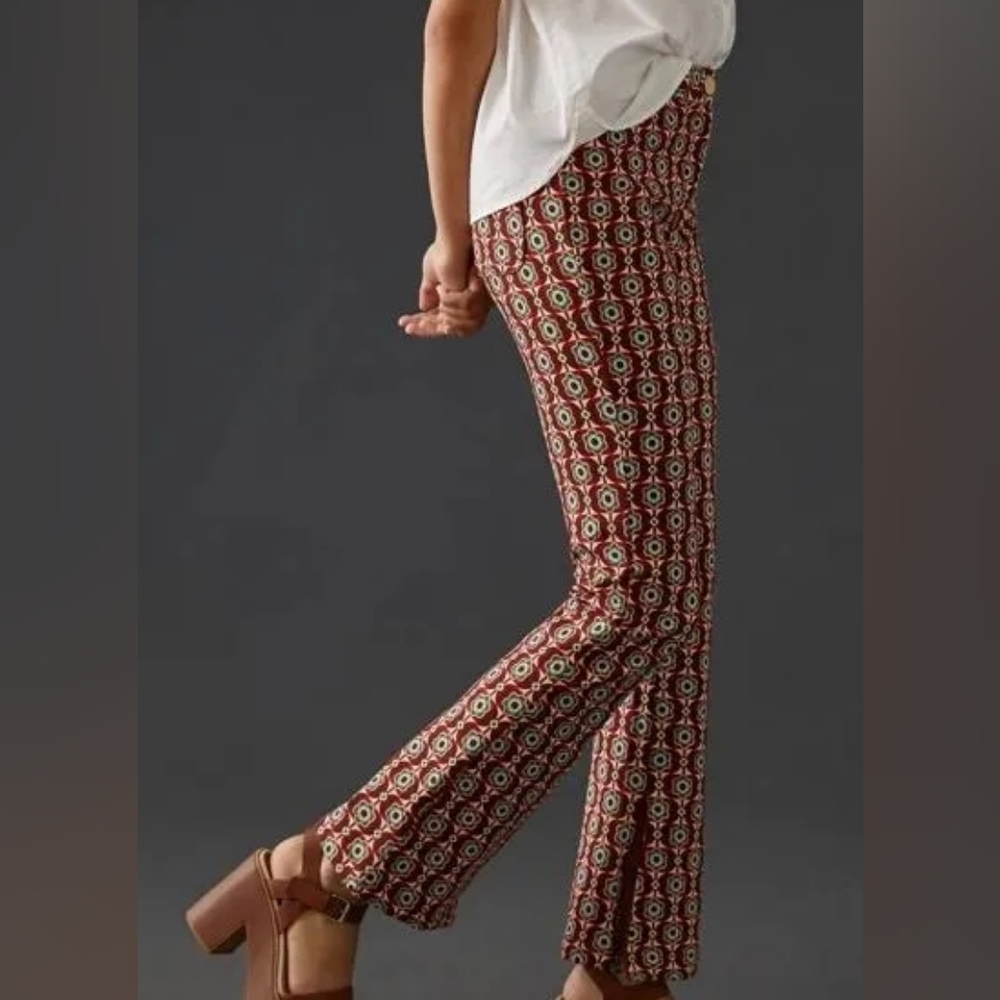 Anthropologie Maeve Retro Floral Flare Stretch Ponte Pant, Size 8